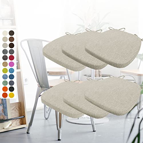 Aselbia 6er Set Stuhlkissen 40x38x3cm mit Bändern,Waschbare Sitzkissen rutschfest,Stuhlauflage Stuhlpolster Sitzkissen,Abnembar Bezug Mit Reißverschluss,Beige grau von Aselbia