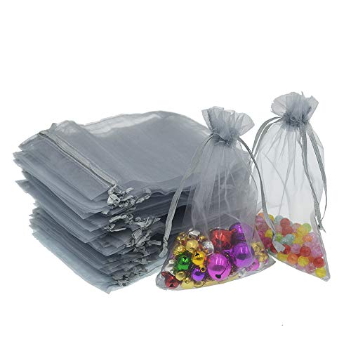 AsentechUK® 100 Stück 20 cm x 30 cm Geschenk-Schmuckbeutel, dehnbare Organza-Beutel, Hochzeitsbeutel, Schmuckverpackung, Organzabeutel & -beutel (grau) von AsentechUK