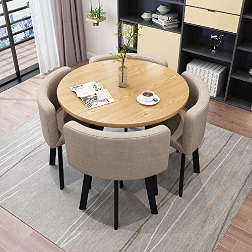 Esstisch-Set – moderner runder Stofftisch und 4 Stühle, 80 cm (L) x 75 cm (H), platzsparende Montage erforderlich von Asfgchh
