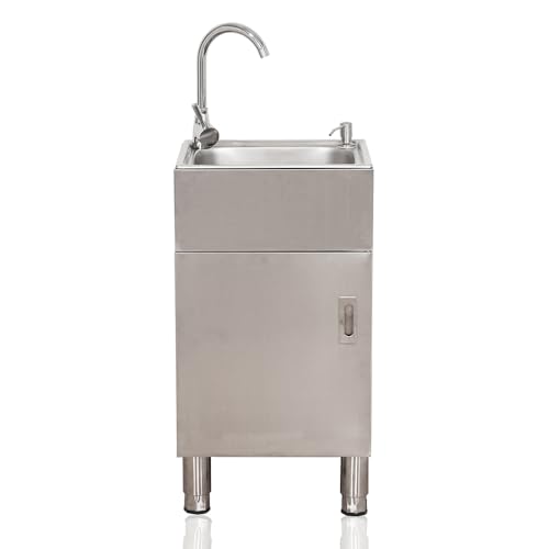 Outdoor-Spülbecken-Set, freistehend, Küchenutensilien-Set mit Schrank, Edelstahl-Einzelbecken, kommerzieller Wasserhahn und verstellbaren Füßen, Garage, Tragkraft 90 kg für B Outdoor-Spülbecken-Set, freistehend, Küchenutensilien-Set mit Schrank, Edelstahl-Einzelbecken, kommerzieller Wasserhahn und verstellbaren Füßen, Garage, Tragkraft 90 kg für B von Asfgchh