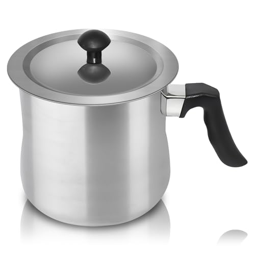 Asfrode 2 Liter Edelstahl Milchtopf mit Deckel, 21 x 17 x 16cm Kochtopf Doppelwandig Induktion Milch-Topf mit Rutschfester Kunststoffgriff für alle Herdarten Geeignet von Asfrode