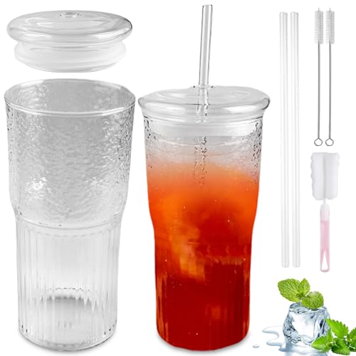 Asfrode 2er Stück 650ML Trinkbecher, Bubble Tea Becher mit Deckel und Strohhalm, Glas To Go Becher Kaffeebecher, Weithals Iced Coffee Glas, Mason Glas Tumbler Cup Wiederverwendbaren Einmachgläser Asfrode 2er Stück 650ML Trinkbecher, Bubble Tea Becher mit Deckel und Strohhalm, Glas To Go Becher Kaffeebecher, Weithals Iced Coffee Glas, Mason Glas Tumbler Cup Wiederverwendbaren Einmachgläser von Asfrode