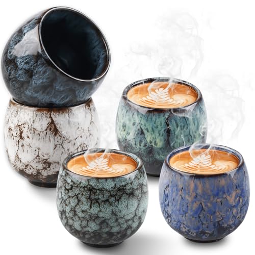 Asfrode Espressotassen Set, 5 x 100ml Keramik Espressobecher Set Teetassen Ohne Henkel Espresso Tassen aus Steingut Dickwandig Becher Teetassen für Espresso Mokka Macchiato Tee von Asfrode