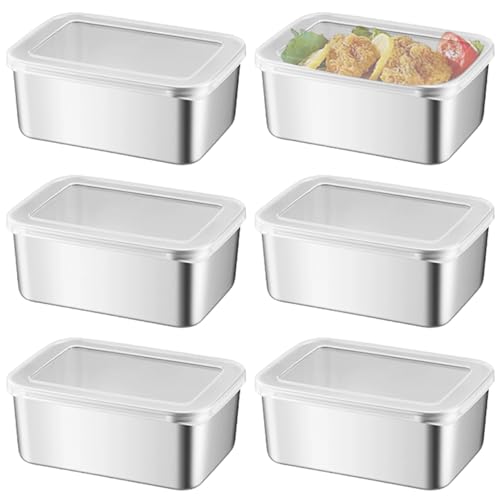Asfrode 6 Stück Edelstahl Frischhaltedosen mit Deckel, 650ml Edelstahl Meal Prep Boxen Vorratsdosen Aufbewahrungsbox Stapelbar Mealprepboxen für Backofen Gefrierschrank von Asfrode