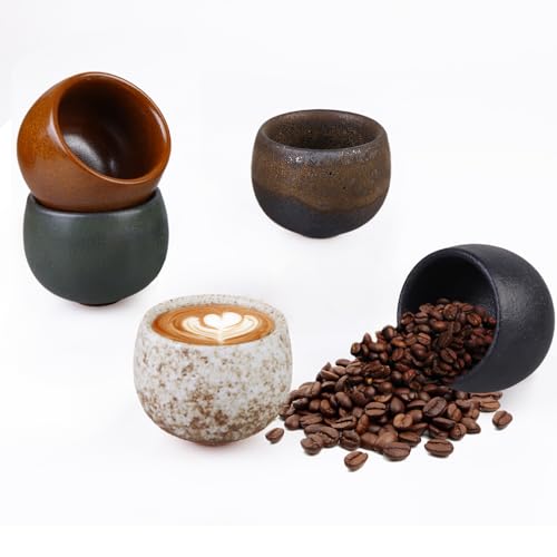 Asfrode Espressotassen Keramik Ohne Henkel Set, 5 x 50ml Hochwertige Espresso Tassen aus Steingut Dickwandig Becher Teetassen Set Cappuccino Tassen für Espresso Mokka Macchiato Tee von Asfrode
