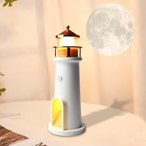 Asfrode LED Leuchtturm Lampe, Leuchtturm Deko mit Automatischer Sensor LED Mondlicht Nachtlicht Projektion Leuchtturm Lampe für Schlafzimmer Wohnzimmer Geburtstag Geschenk von Asfrode
