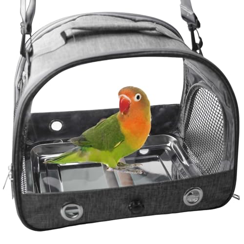 Asfrode Vogel Tragetasche mit Stehstange und Edelstahl-Tablett, Leichter Rucksack Transporttasche Vogelkäfig Reisetasche für Papagei Sittiche Wellensittiche Nymphensittiche von Asfrode