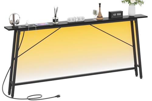 Asgolion - 180,3 cm schmaler Konsolentisch mit Ladestation und LED-Licht, schmaler Sofatisch mit Steckdosen und Typ-C & USB-Anschluss, hinter Sofatisch für Wohnzimmer, von Asgolion