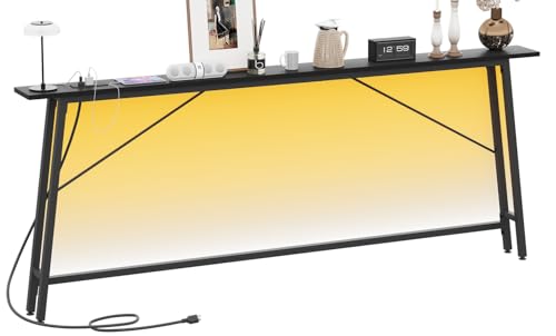 Asgolion - 200,7 cm schmaler Konsolentisch mit Ladestation und LED-Licht, schmaler Sofatisch mit Steckdosen und Typ-C & USB-Anschluss, hinter Sofatisch für Wohnzimmer, von Asgolion