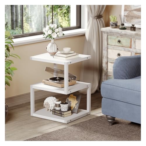 Asgolion Beistelltisch mit 3-stöckigem Stauraum, S-förmiger Nachttisch für kleine Räume, 55 cm, kleiner Nachttisch für Wohnzimmer, Schlafzimmer, einfache Montage, Weiß von Asgolion