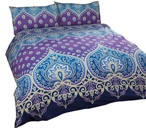 Asha Saphire indischen Design Bettwäscheset, Bettbezug und 2 Kissenbezüge Bettwäsche Bettwäsche Set, Blau/Violett von Asha