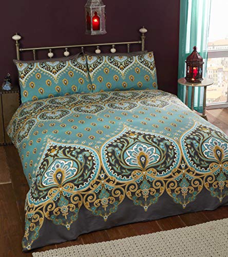 Asha Smaragd indischen Design Bettwäscheset, Bettbezug und 2 Kissenbezüge Bettwäsche-Set, grün/Blaugrün von Asha