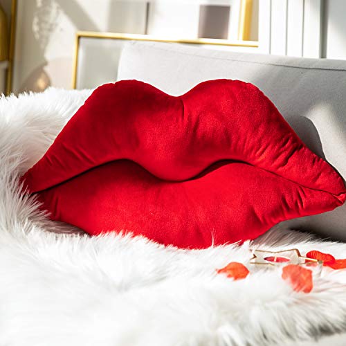 Ashler 3D-Lippen-Überwurfkissen, glatter weicher Samt-Einsatz, lippenförmiges Kissen für Bett, Wohnzimmer, Rot, 61 x 30,5 cm von Ashler Home Deco