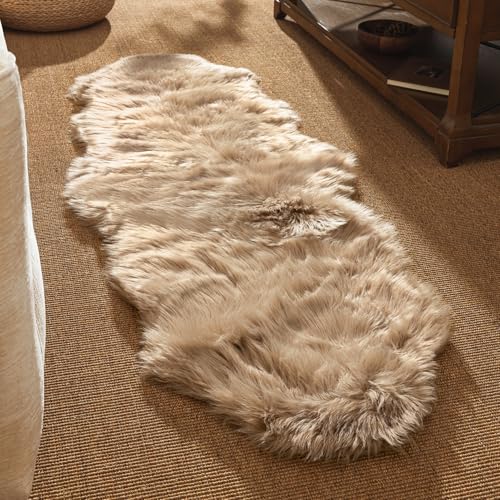 Ashler Kunstfellteppich, flauschiger zotteliger Teppich, ultraweich, 7.6x1.8 m, Schaffell-Fellteppich, beige, flauschiger Teppich, maschinenwaschbar, Zottelteppich, Kinderzimmer, Wohnzimmer von Ashler Home Deco