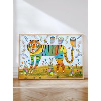 Regenbogen Tiger Und Eulen Kunstdruck Für Kinderzimmer Dekor von AshleyPercivalPrints