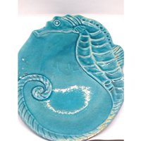 Vintage Mid Century Stil Maritimes Dekor Großes Blaues Seepferdchen Deko Tablett von Ashleysvintagetesor