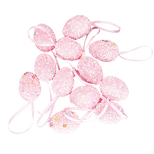 12X Osterei Ornamente Ostern, Handbemalte Buntes Ei, Ostereier zum Aufhängen - pastellfarbene Osterdeko mit tollen Mustern - Deko Ostereier mit Schnur zum Aufhängen (Pink, One Size) von Ashleyzj