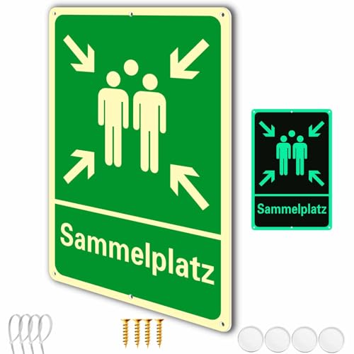 Ashoaza 1 Sammelplatz Schild außenbereich Alu din 7010 Hartschaumplatte Sammelstelle Sammelpunkt mit Beschlägen, Sicherheitsschilder, Sammelplatz Schild Nachleuchtend außenbereich, Cm 20x30 von Ashoaza