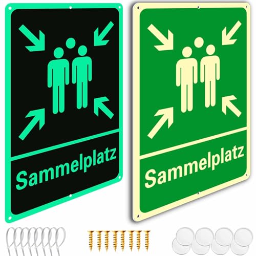 Ashoaza 2 Sammelplatz Schild außenbereich Alu din 7010 Hartschaumplatte Sammelstelle Sammelpunkt mit UV, Sicherheitsschilder, Sammelplatz Schild Nachleuchtend außenbereich, Cm 20x30 von Ashoaza
