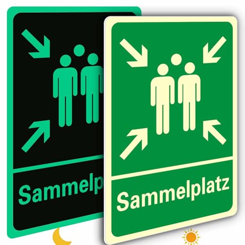 Ashoaza 2 Sammelplatz Schild din 7010 aus Stabiler PVC Hartschaumplatte Sammelstelle Sammelpunkt mit UV, (Cm 20x30), Schutz, Sammelplatz Schild Nachleuchtend außenbereich (Sicherheitsschilder) von Ashoaza