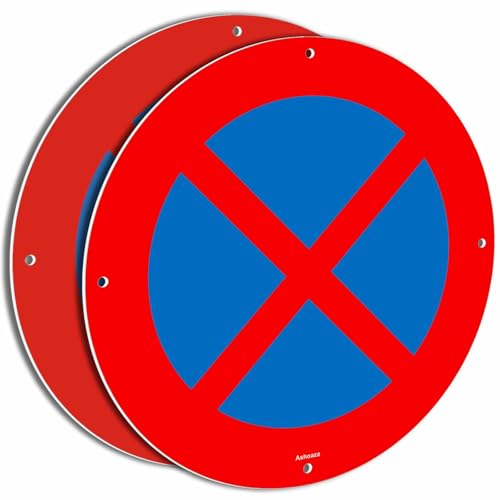 Ashoaza 2 x Parkverbotsschild aus Aluminium, Metall, rund, Verkehrszeichen für den Außenbereich, Ø 30 cm, Parkverbot (Stoppverbot) von Ashoaza