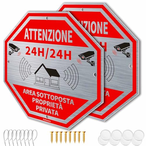 IT Schild Videoüberwachungsbereich 24H aus Sicherheitsgründen aus Aluminium, 2 CCTV Schild 20 x 20 cm, Videoüberwachungsschilder für Geschäft und Privatgrundstück lange Lebensdauer (Privatgrundstück) von Ashoaza