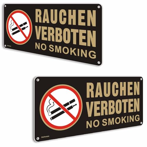 Rauchen Verboten Schild (No Smoking) | 2 Stück Rauchverbot Schild Metall Aluminium | 29x13cm Ashoaza Verbotszeichen Rauchen mit Selbstklebend und 4 Bohrlöcher | UV-Schutz und witterungsbeständig von Ashoaza