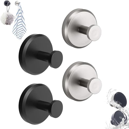 Luxehold No-Drill Hooks,Superhold No-Drill Hooks,Gold Shower Hooks,Shape Grass Suction Cup Hooks,Bathroom Shower Hook,Heavy Duty Suction Cup Hooks for Bathrooms,Kitchens & Bedrooms (Black+Silver-4Pcs) von Ashopfun