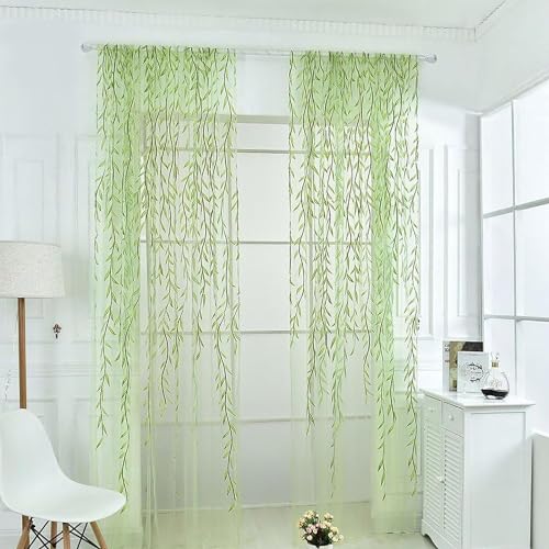 Weeping Willow Curtains,Weeping Willow Tree Window Curtains,Aesthetic Vine Curtains,Willow Voile Curtains Cute Green Sheers Leaf Curtain,Curtains for Living Room Bedroom (Green, 39.3*78.7in) von Ashopfun