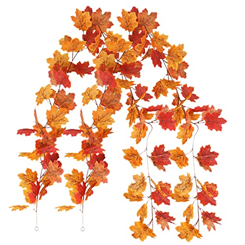 2 Stück Künstliche Ahornblatt Girlande Künstliche Ahornblätter Girlande Herbstblätter Reben Seide Blätter Girlande Herbst Blättergirlande für Erntedankfest Herbstdeko Dekoration Kamin 177cm (B) von Ashuxxn