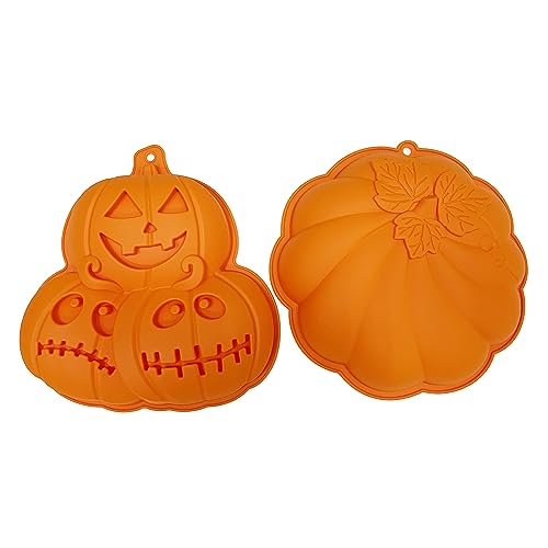 Ashuxxn 2 Stück Kürbis Kuchenform Silikon-Kuchenform Halloween Backform Kuchenbackform Kuchenform Kürbisform Silikonform für Kuchen Kindergeburtstag Motivbackform für Pudding, Muffin (A) von Ashuxxn