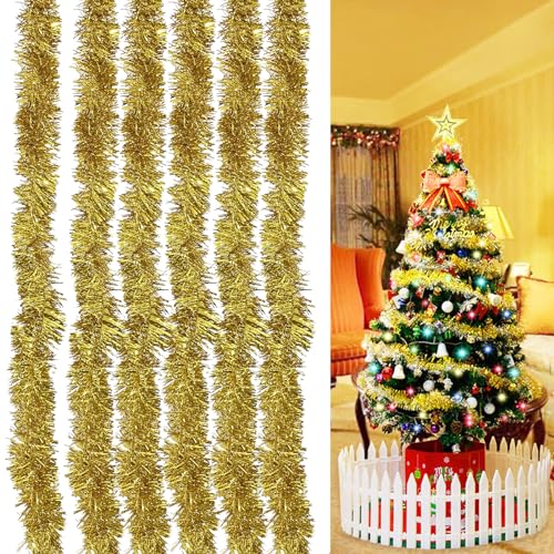 Ashuxxn 6 Stück Lametta Girlande Weihnachten Glänzende Weihnachtsbaum Dekoration Girlande Glänzend Girlande Weihnachten Deko Lametta Girlande Weihnachtsgirlanden für Weihnachtsbaum (Golden) von Ashuxxn