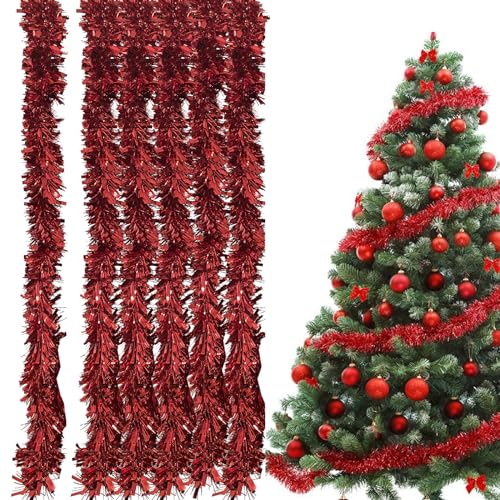 Ashuxxn 6 Stück Lametta Girlande Weihnachten Glänzende Weihnachtsbaum Dekoration Girlande Glänzend Girlande Weihnachten Deko Lametta Girlande Weihnachtsgirlanden für Weihnachtsbaum (Rot) von Ashuxxn