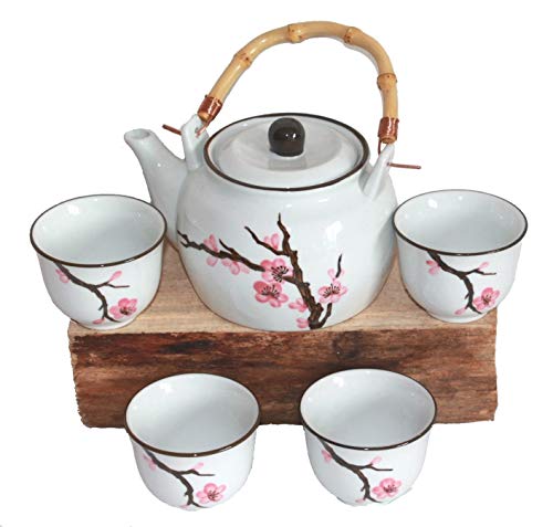 AAF Nommel ®. Teeset Kirschblüte – Sakura - aus Keramik Weiss 5 TLG. im Geschenkkarton Nr. 112 von AAF Nommel