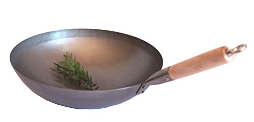 AAF Nommel®, Wok Pfanne runder Boden Ø 40 cm, für Gas, mit Holzgriff auch zum Aufhängen von AAF Nommel