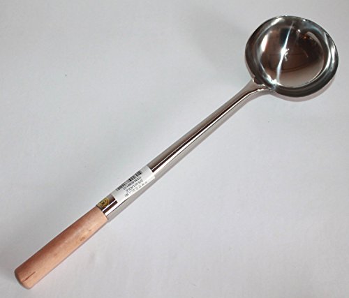 Asia Art Factory AAF Nommel ® Schöpfkelle Schöpflöffel Kelle rund aus Edelstahl mit Holzgriff Größe M No2 – 46 cm lang, Ø Kelle 12 cm, Nr. 013 von Asia Art Factory
