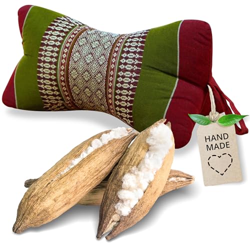 livasia Nackenstützkissen Knochenkissen - Ø 15x32cm - Nackenkissen Knochenform, Sofakissen, Lesekissen mit Kapok, Kissen für Garten und Balkon, Reisekissen handgefertigt (Rot/Grün) von livasia