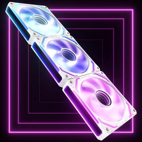 AsiaHorse COSMIQ RGB PC Lüfter 120MM Gehäuselüfter 3 Stück, ARGB Daisy Chain PC Lüfter [Infinity Mirror] [FDB] 2000 RPM/68,5 CFM/24 LEDS 4 Pin PWN & 5V 3Pin ARGB mit Controller. Weiß von AsiaHorse