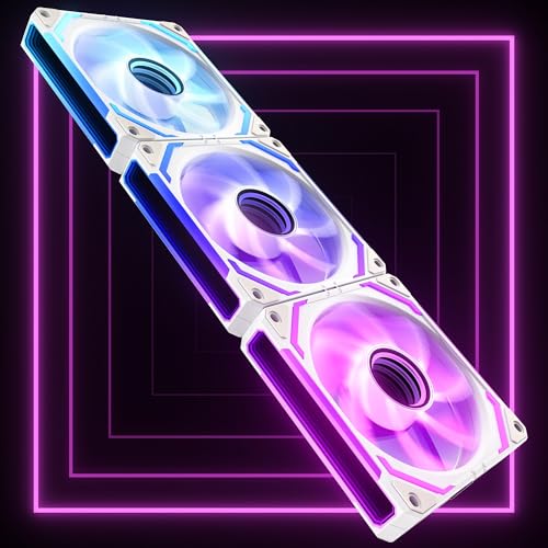 AsiaHorse COSMIQ RGB PC Lüfter 120MM Reverse Gehäuselüfter 3 Stück, ARGB Daisy Chain PC Lüfter [Infinity Mirror] [FDB] 2000 RPM/68,5 CFM/24 LEDS 4 Pin PWN & 5V 3Pin ARGB mit Controller. Weiß von AsiaHorse