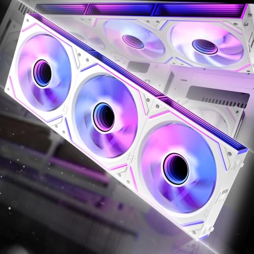 AsiaHorse DAWN Pro RGB PC Lüfter 120MM Gehäuselüfter 3 Stück, ARGB Daisy Chain PC Lüfter [Infinity Mirror] [HDB] 71 CFM/1850 RPM/2.6MMH2O 4 Pin PWN & 5V 3Pin ARGB für Asus Aura ASRock GIGABYTE Weiß von AsiaHorse