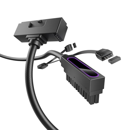 AsiaHorse Hydrus 24Pin PSU Kabelverlängerung L, PC 24 Pin Sleeved Cable für 24 Pin ATX [18AWG] Netzteil Cable Extensions, 5V 3Pin ARGB SYNC HYDRUS-24PIN-BLACK-T-30CM von AsiaHorse