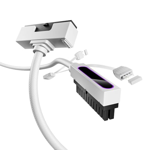 AsiaHorse Hydrus 24Pin PSU Kabelverlängerung R, PC 24 Pin Sleeved Cable für 24 Pin ATX [18AWG] Netzteil Cable Extensions, 5V 3Pin ARGB SYNC HYDRUS-24PIN-WHITE-L-30CM von AsiaHorse