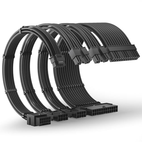 AsiaHorse PCIE 5.0 12VHPWR PSU Kabelverlängerung Kit [16AWG] Stromversorgungskabel Verlängerung-1x 24 Pin ATX /2x 8Pin (4+4) EPS für CPU / 1x16(12+4) Pin 12VHPWR Kabel für GPU 4090/5070/5080/5090 30CM von AsiaHorse