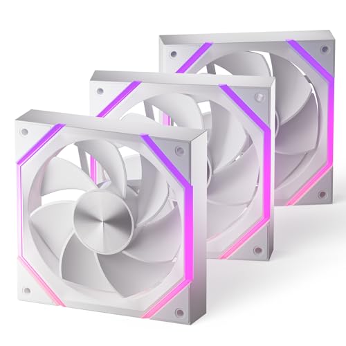 AsiaHorse RGB PC Lüfter 120MM Reverse Gehäuselüfter [3 Stück] [HDB] 61,5 CFM/2000 RPM/2,16 MMH2O 5V3PIN ARGB und 12V4PIN PWM Lüfter, 50,000 Stunden Lebensdauer Nyota-A12-R-Weiß von AsiaHorse