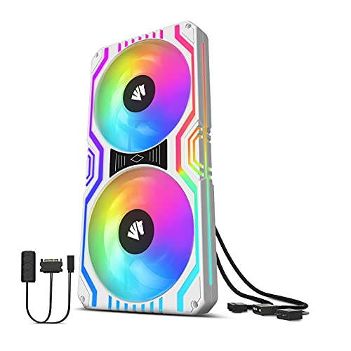 AsiaHorse 2 in 1 PC Gehäuselüfter, 2 * 120mm ARGB PC Lüfter mit 48 Adressierbare LEDs, CPU Gehäuse Lüfter mit PWM Control, Computer Cooler Fan for Motherboard Aura Sync, 800-1800 RPM, Weiß von AsiaHorse