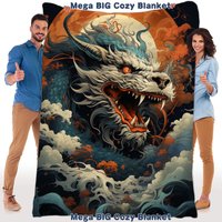 Retro Surreal Dragon Blanket | Sci Fi Fantasy Throw Tapestry For Indie Room Decor, Medieval Animal & Mythology Home Decor von AsiaSpirits