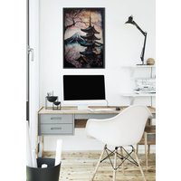 Alcohol Ink, Modern, Landschaft, Japan, Asiatisch, Gerahmtes Poster, Wandkunst, Geschenk, Deko Für Zuhause Oder Büro, Poster, Einrichtung, Frühling von AsianArtQuarter