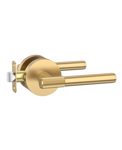 Asidrama 1 Packung Champagner Bronze Sichtschutz Türgriffe Türdrücker mit Türknäufen Indoor für Schlafzimmer oder Badezimmer, robuste Türgriffe innen mit Schlössern für linke und rechte Türen von Asidrama