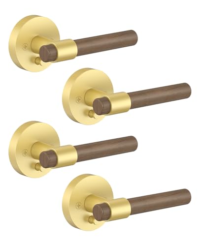 Asidrama 4 Stück Sichtschutzbürste, goldfarbene Türgriffe, Massivholz, robuste Türdrücker mit Türknäufen für Schlafzimmer oder Badezimmer, Türgriffe innen mit Schlössern für linke und rechte Türen von Asidrama