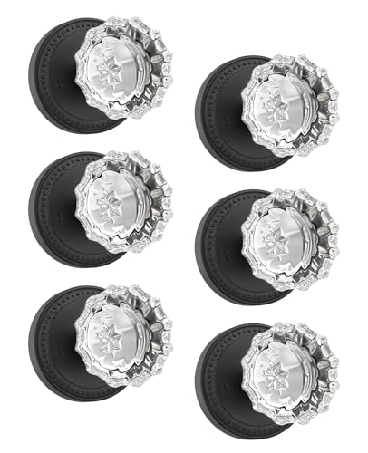 Asidrama Kristall-Türknäufe mit Schloss, Glastürgriffe mit mattschwarzem Glastürknauf, innen für Schlafzimmer oder Badezimmer, robuster Türgriff für linke und rechte Türen, 6 Stück von Asidrama